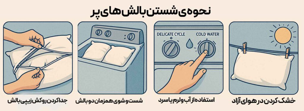 نحوه ی شستن بالش پر